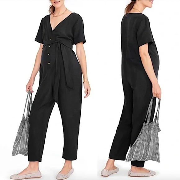 HATCH The Noelle Jumpsuit Maternity Linen Blend Black - Picture 5 of 16